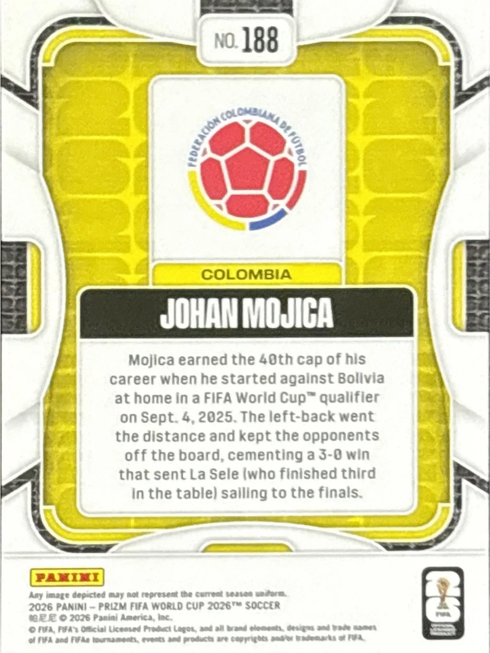 Panini Prizm Johan Mojica Soccer Card